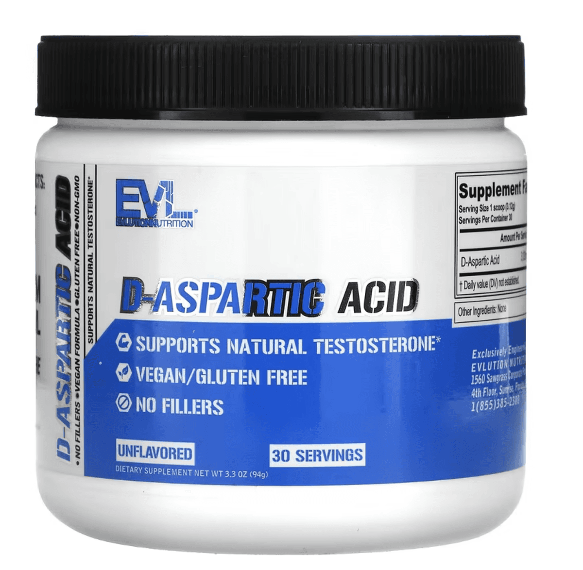 EVLution Nutrition, D-аспарагінова кислота, без смаку, 94 г